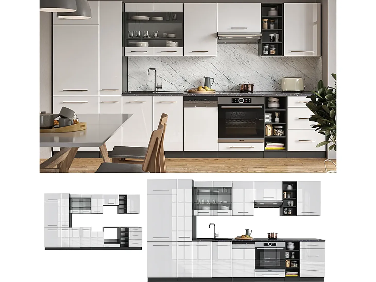 Mueble de cocina blanco brillo/antracita 355x60x81.6 fame-line