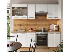 Mueble de cocina blanco brillo intenso/roble dorado 240x60x81.6 fame-line