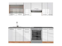 Mueble de cocina blanco brillo intenso/roble dorado 240x60x81.6 fame-line