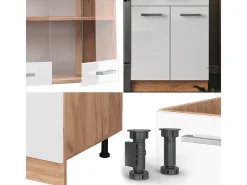 Mueble de cocina blanco brillo intenso/roble dorado 200x60x81.6 r-line