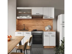 Mueble de cocina blanco brillo intenso/roble dorado 200x60x81.6 r-line