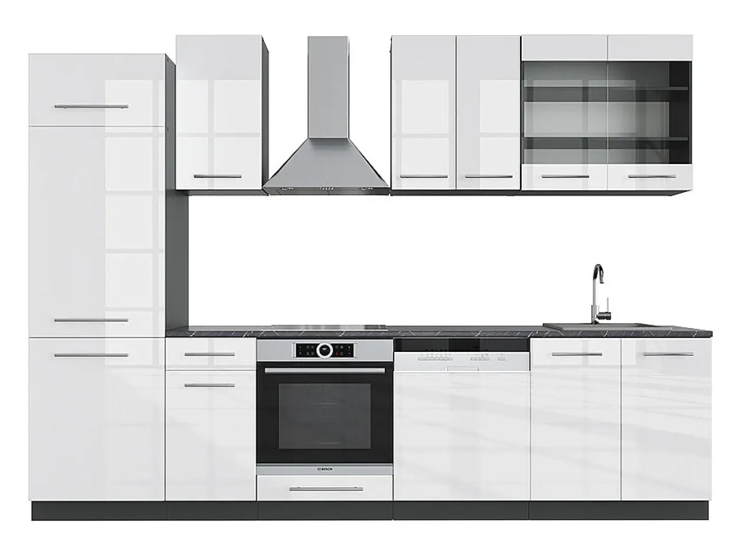 Mueble de cocina blanco brillo/antracita 300x60x81.6 fame-line