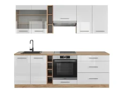Mueble de cocina blanco brillo intenso/roble dorado 235x46x81.6 fame-line