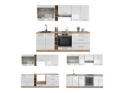 Mueble de cocina blanco brillo intenso/roble dorado 235x46x81.6 fame-line