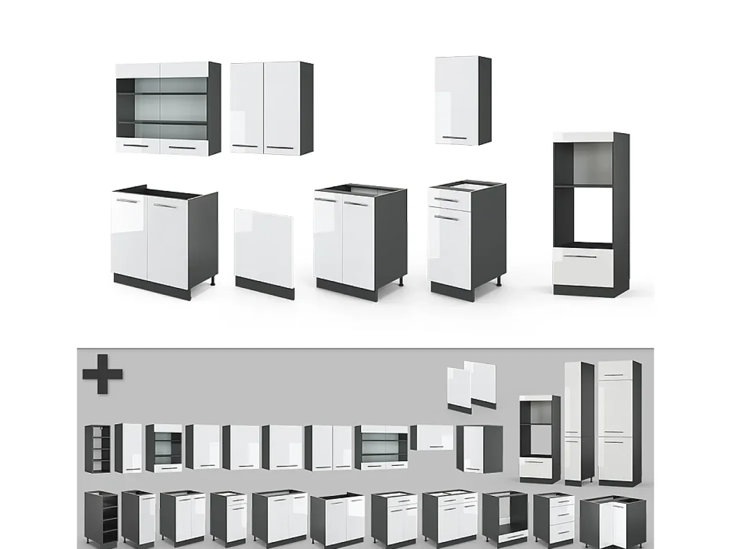 Mueble de cocina blanco brillo/antracita 300x60x81.6 fame-line