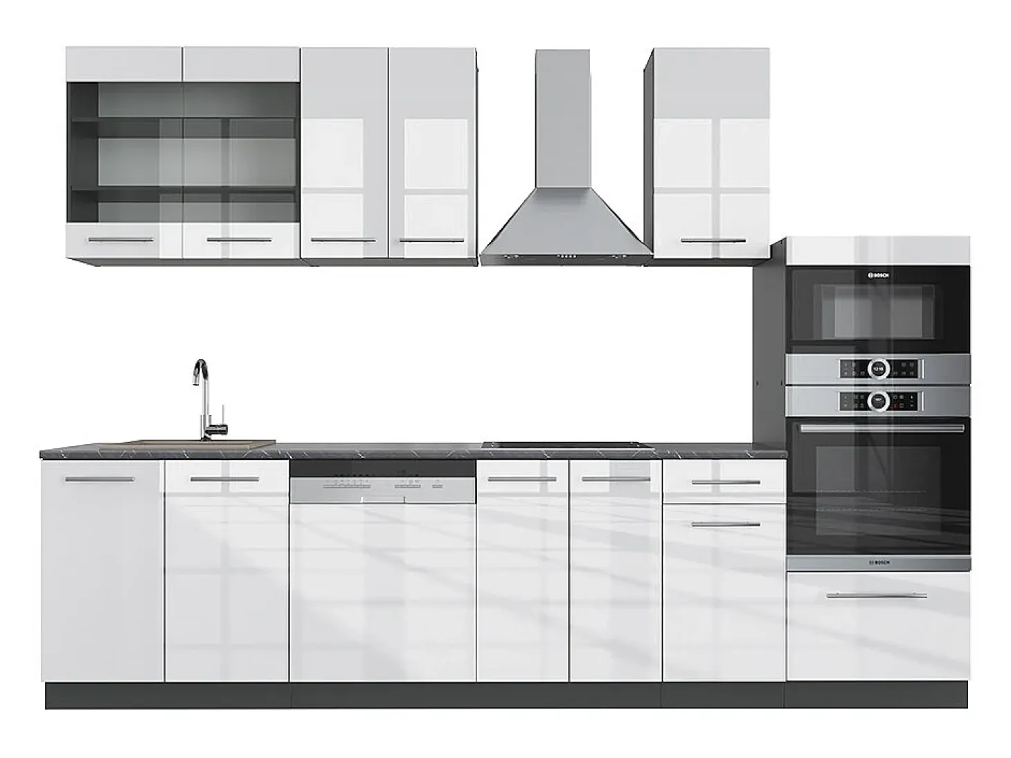Mueble de cocina blanco brillo/antracita 300x60x81.6 fame-line