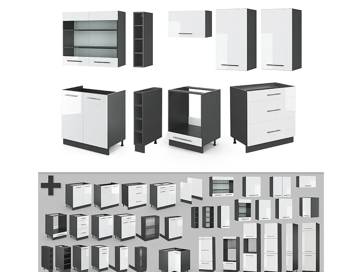 Mueble de cocina blanco brillo/antracita 235x60x81.6 fame-line