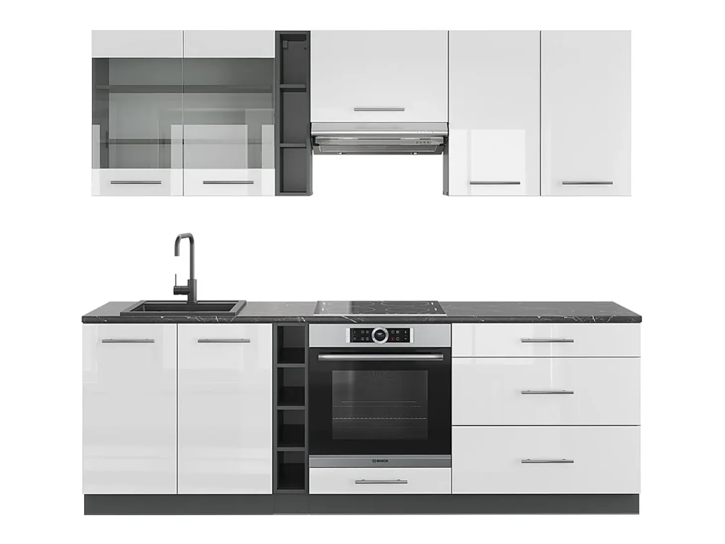 Mueble de cocina blanco brillo/antracita 235x60x81.6 fame-line
