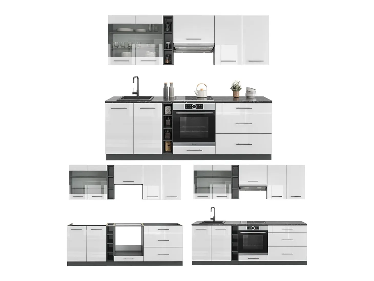 Mueble de cocina blanco brillo/antracita 235x60x81.6 fame-line