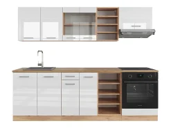 Mueble de cocina blanco brillo intenso/roble dorado 240x46x81.6 r-line