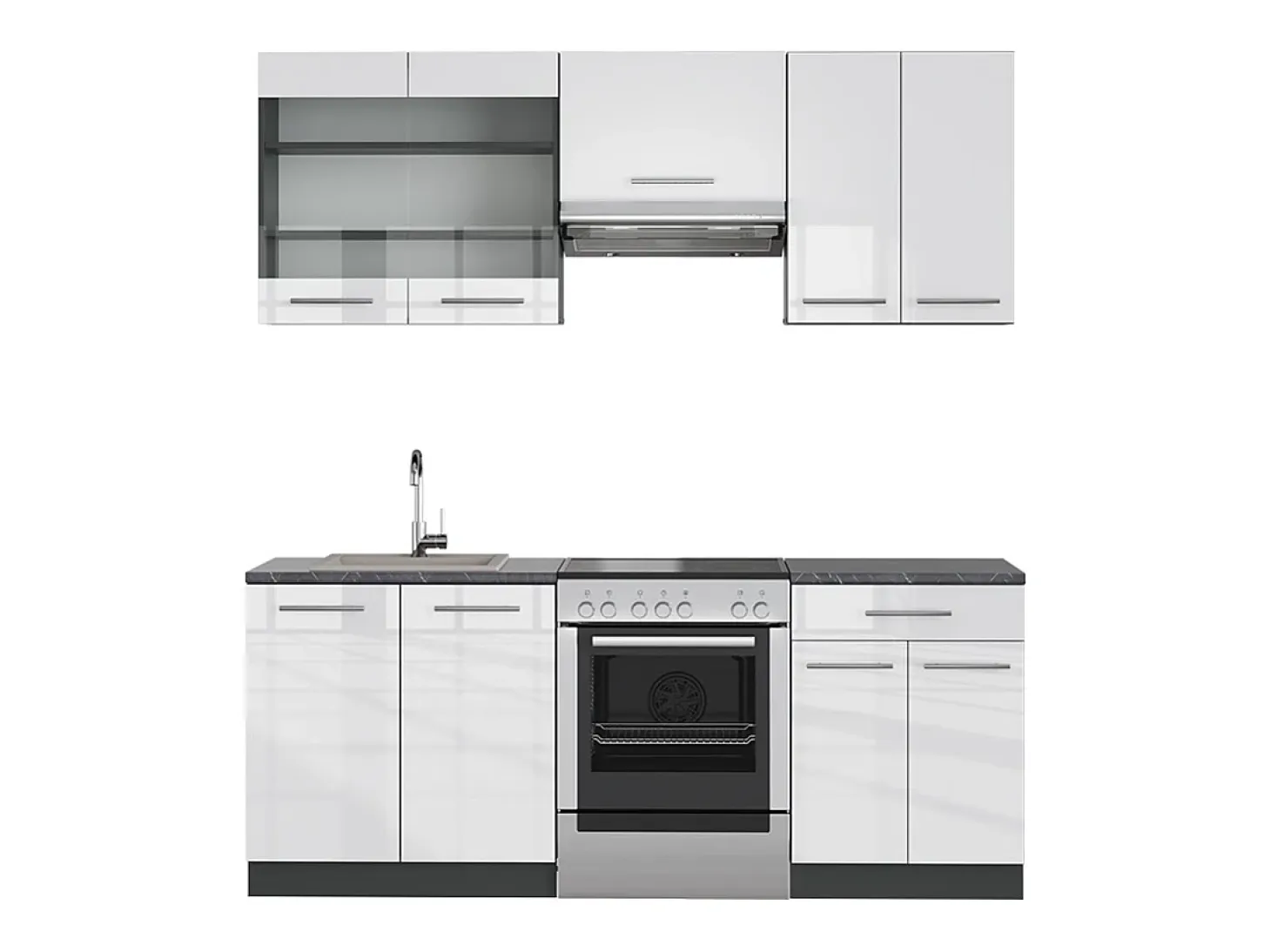 Mueble de cocina blanco brillo/antracita 200x46x81.6 fame-line