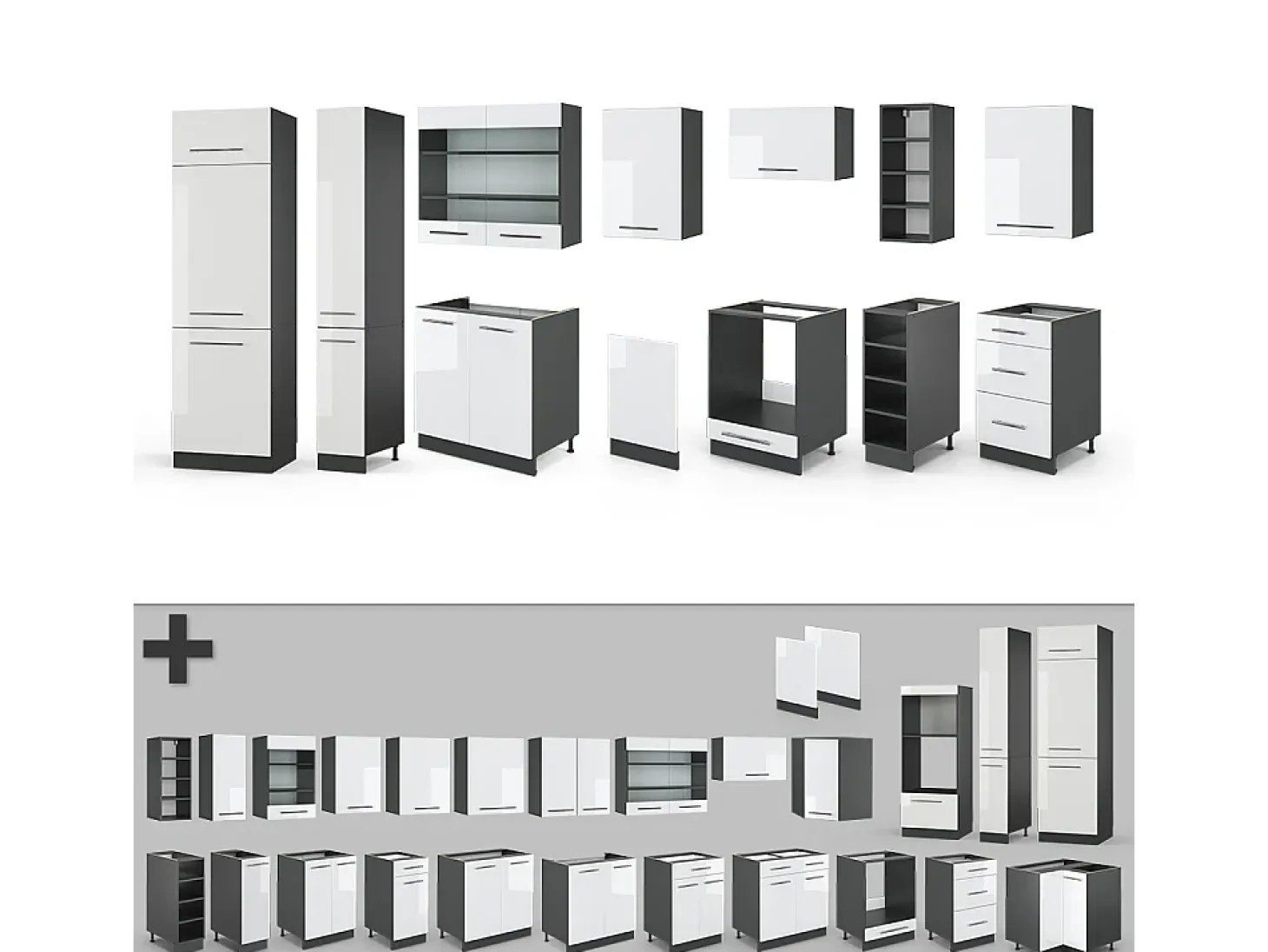 Mueble de cocina blanco brillo/antracita 355x60x81.6 fame-line