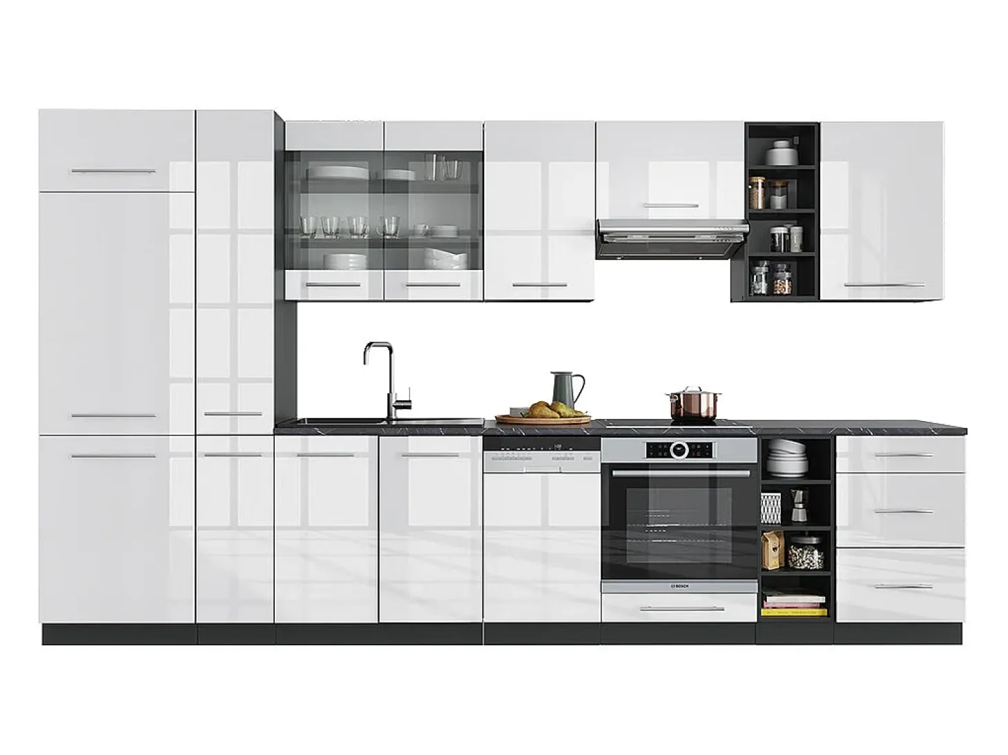 Mueble de cocina blanco brillo/antracita 355x60x81.6 fame-line