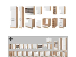 Mueble de cocina blanco brillo intenso/roble dorado 355x46x81.6 fame-line