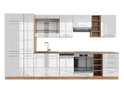 Mueble de cocina blanco brillo intenso/roble dorado 355x46x81.6 fame-line
