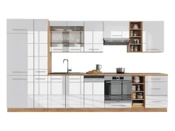 Mueble de cocina blanco brillo intenso/roble dorado 355x46x81.6 fame-line