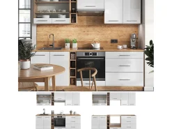 Mueble de cocina blanco brillo intenso/roble dorado 235x60x81.6 fame-line