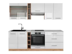Mueble de cocina blanco brillo intenso/roble dorado 235x60x81.6 fame-line