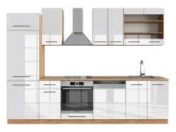 Mueble de cocina blanco brillo intenso/roble dorado 300x46x81.6 fame-line