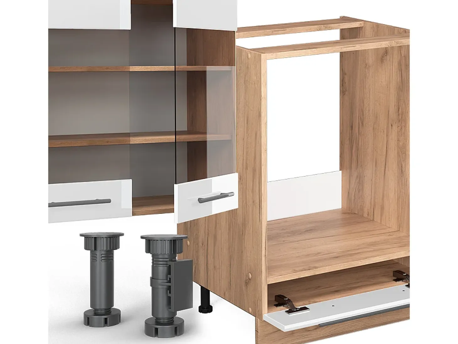 Mueble de cocina blanco brillo intenso/roble dorado 300x46x81.6 fame-line