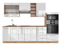Mueble de cocina blanco brillo intenso/roble dorado 280x46x81.6 fame-line