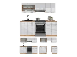 Mueble de cocina blanco brillo intenso/roble dorado 200x60x81.6 r-line