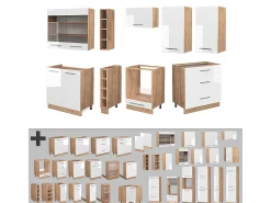 Mueble de cocina blanco brillo intenso/roble dorado 235x60x81.6 fame-line