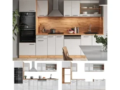Mueble de cocina blanco brillo intenso/roble dorado 300x60x81.6 r-line