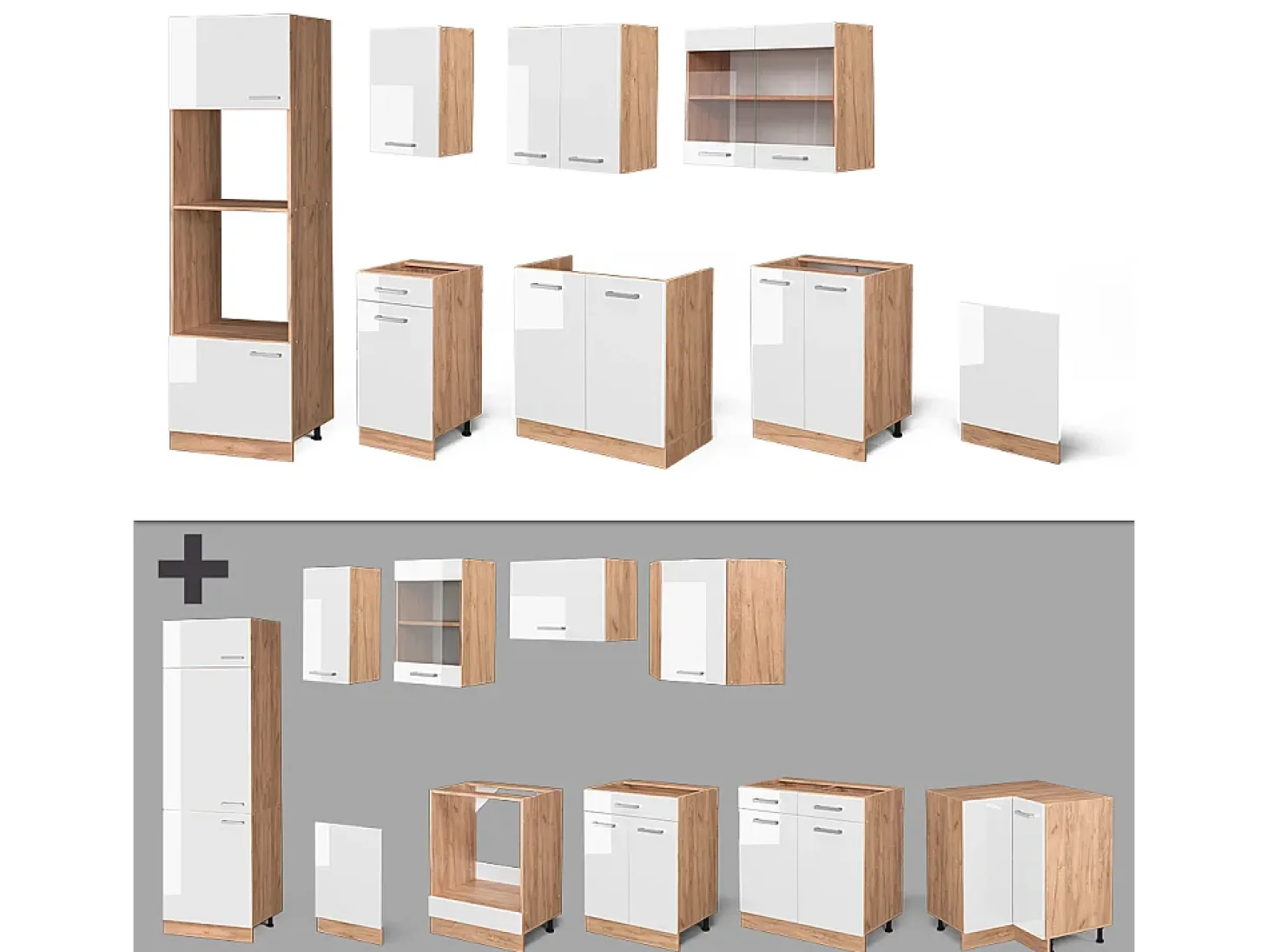 Mueble de cocina blanco brillo intenso/roble dorado 300x60x81.6 r-line