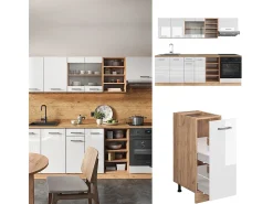 Mueble de cocina blanco brillo intenso/roble dorado 240x60x81.6 r-line