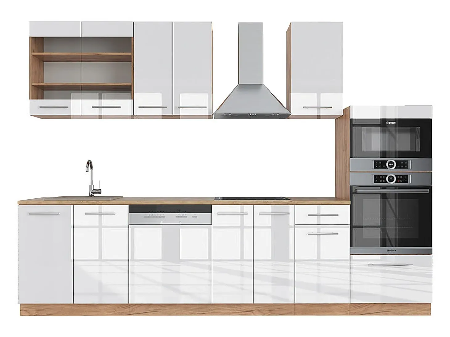 Mueble de cocina blanco brillo intenso/roble dorado 300x46x81.6 fame-line