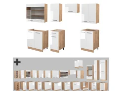 Mueble de cocina blanco brillo intenso/roble dorado 240x46x81.6 fame-line