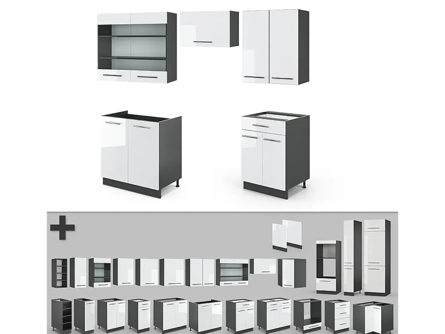 Mueble de cocina blanco brillo/antracita 200x60x81.6 fame-line