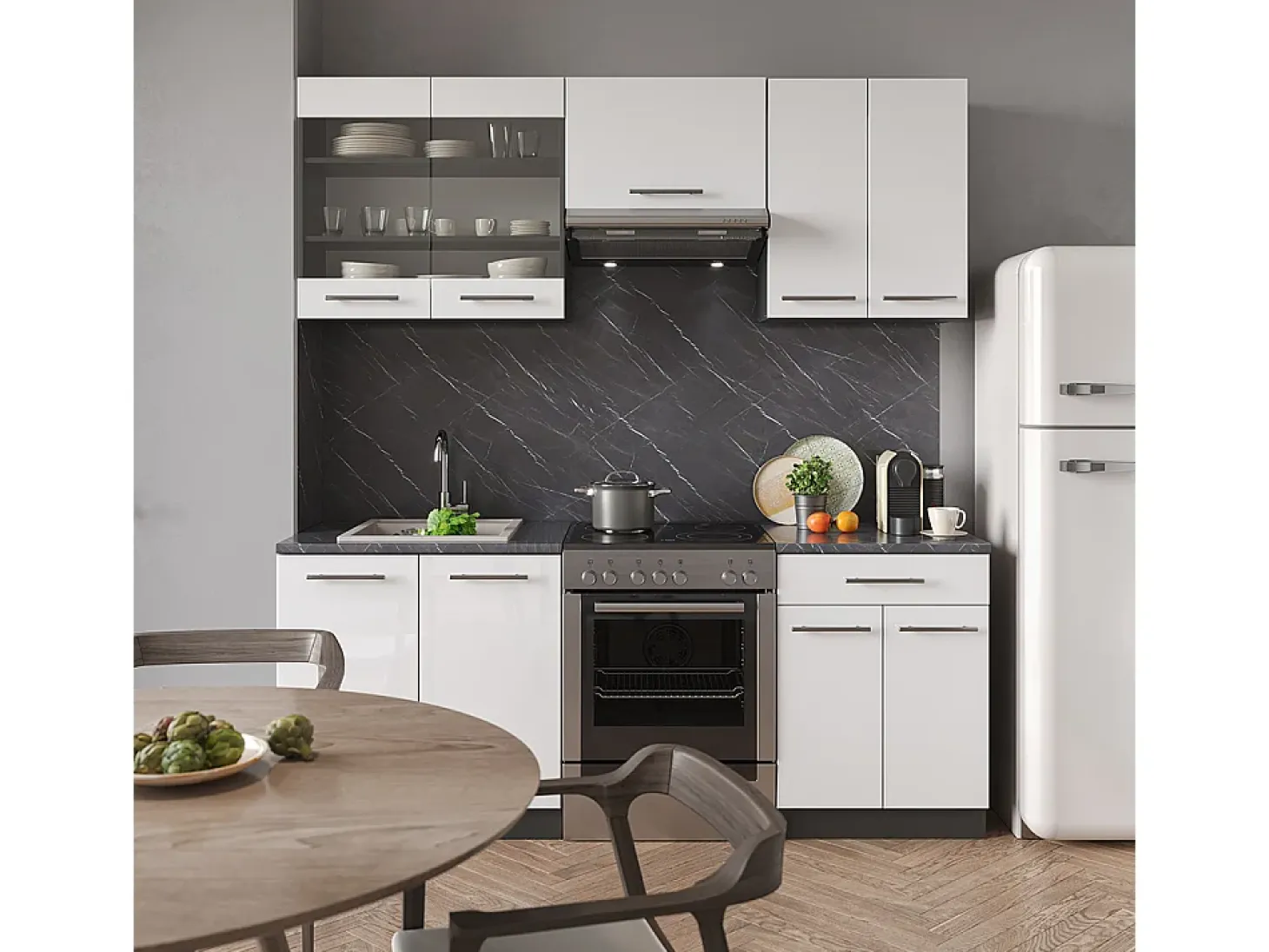 Mueble de cocina blanco brillo/antracita 200x60x81.6 fame-line