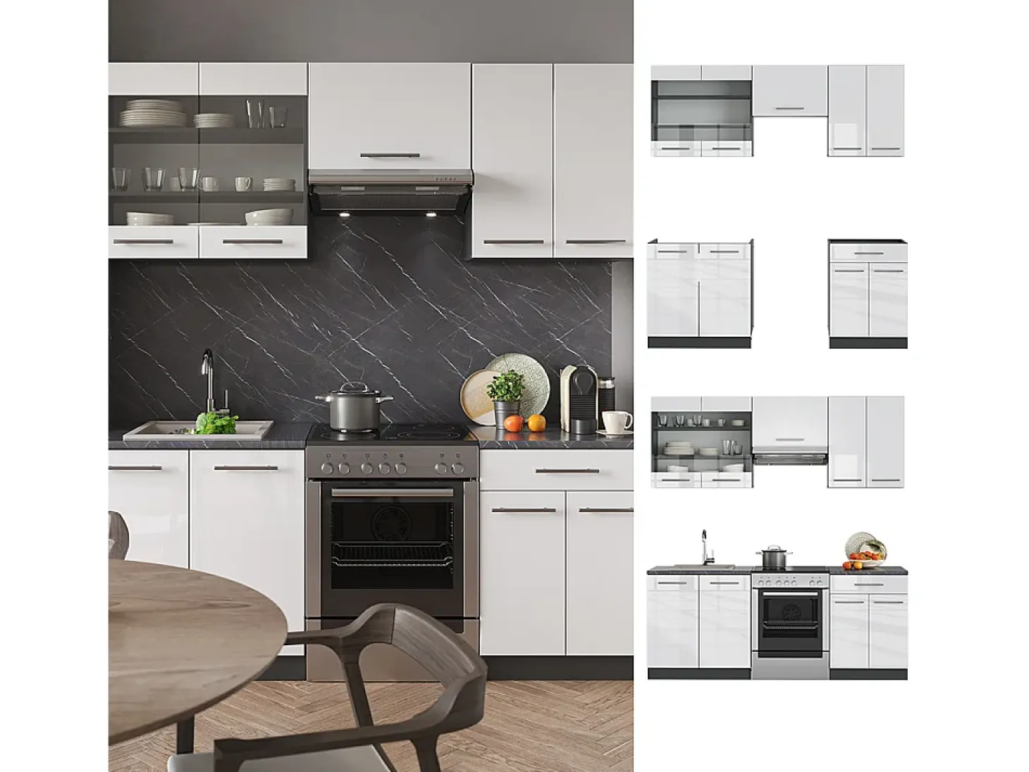 Mueble de cocina blanco brillo/antracita 200x60x81.6 fame-line