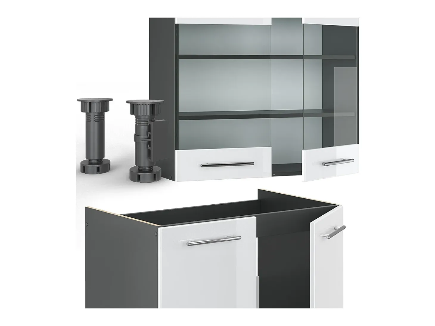 Mueble de cocina blanco brillo/antracita 200x60x81.6 fame-line