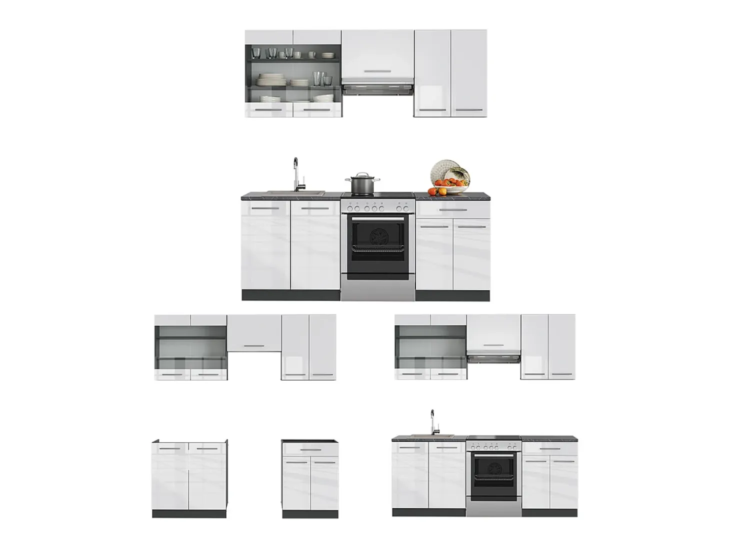 Mueble de cocina blanco brillo/antracita 200x60x81.6 fame-line