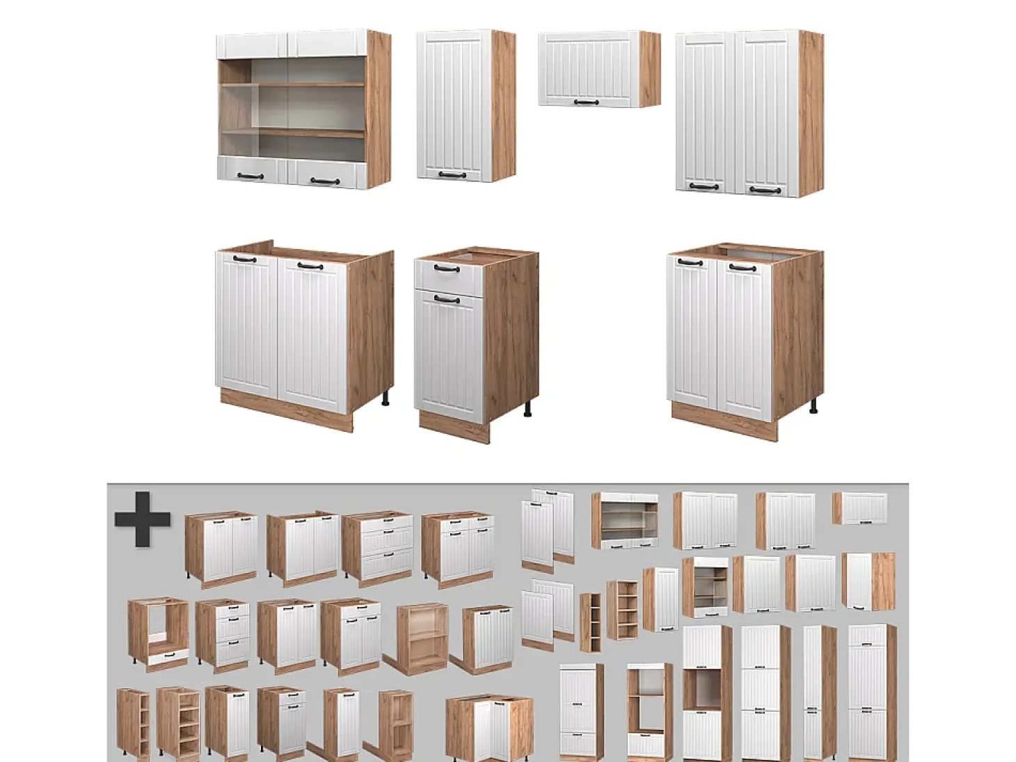 Mueble de cocina blanco casa de campo 240x46x81.6 fame-line