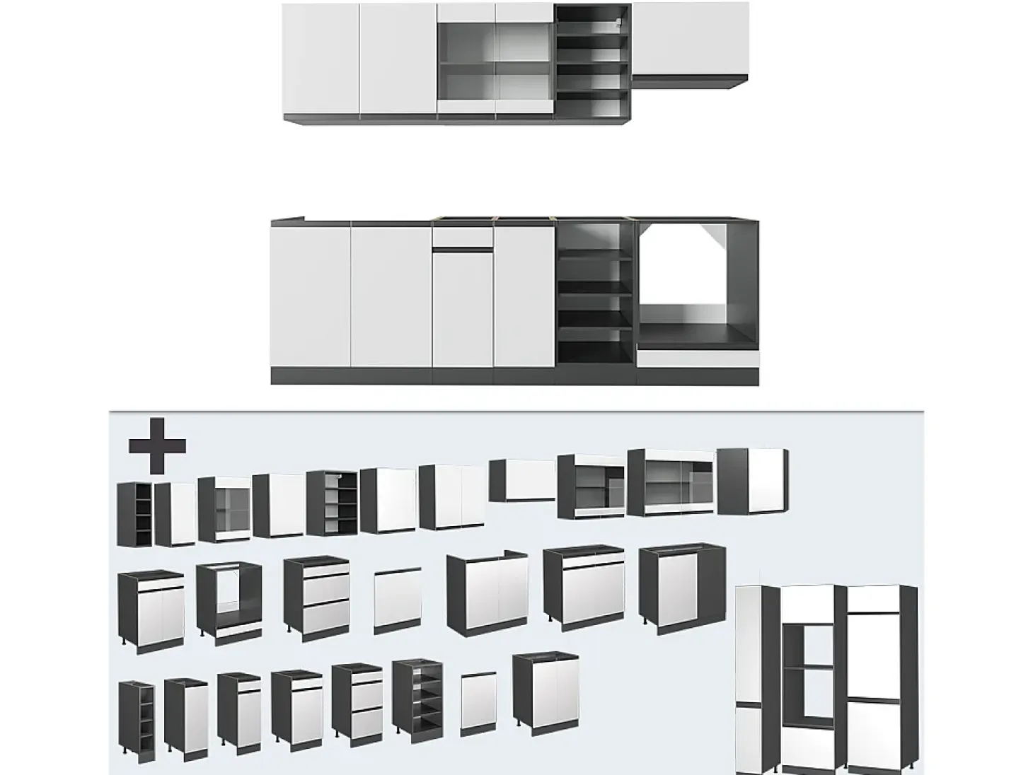 Mueble de cocina blanco/antracita 240x46x81.6 r-line
