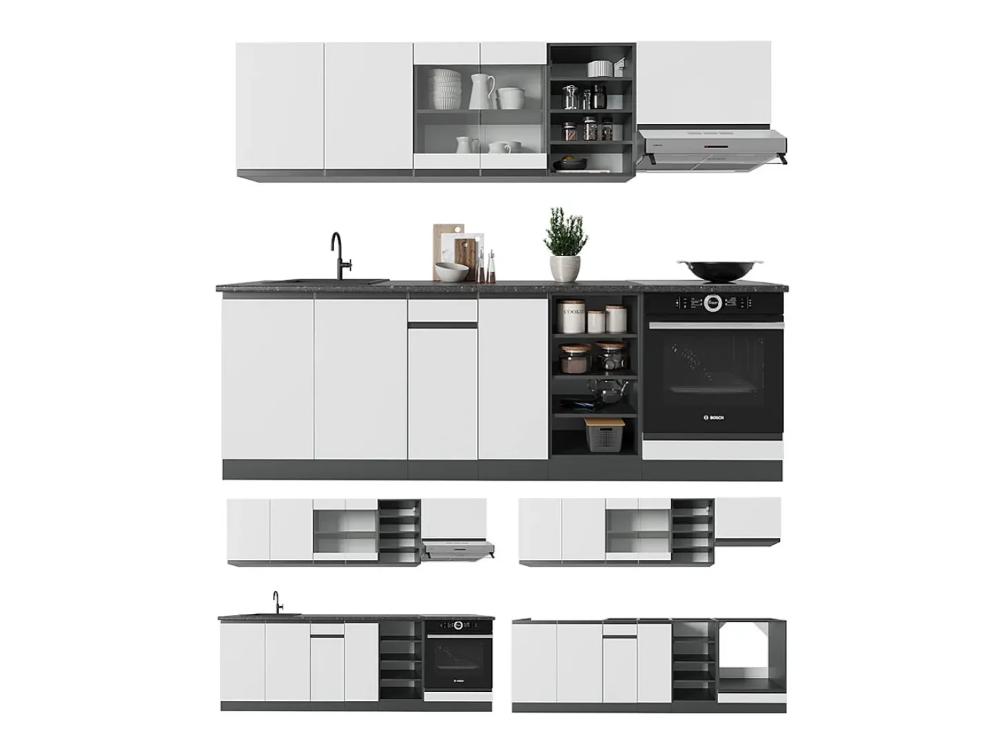 Mueble de cocina blanco/antracita 240x46x81.6 r-line