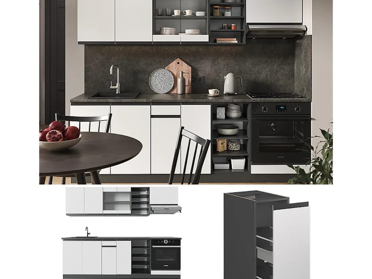 Mueble de cocina blanco/antracita 240x46x81.6 r-line