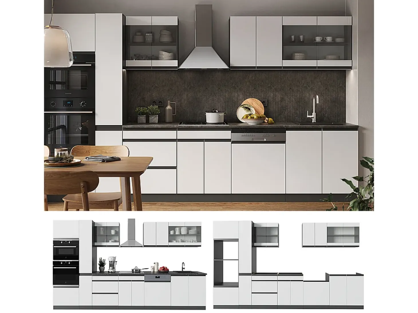 Mueble de cocina blanco/antracita 350x46x81.6 r-line