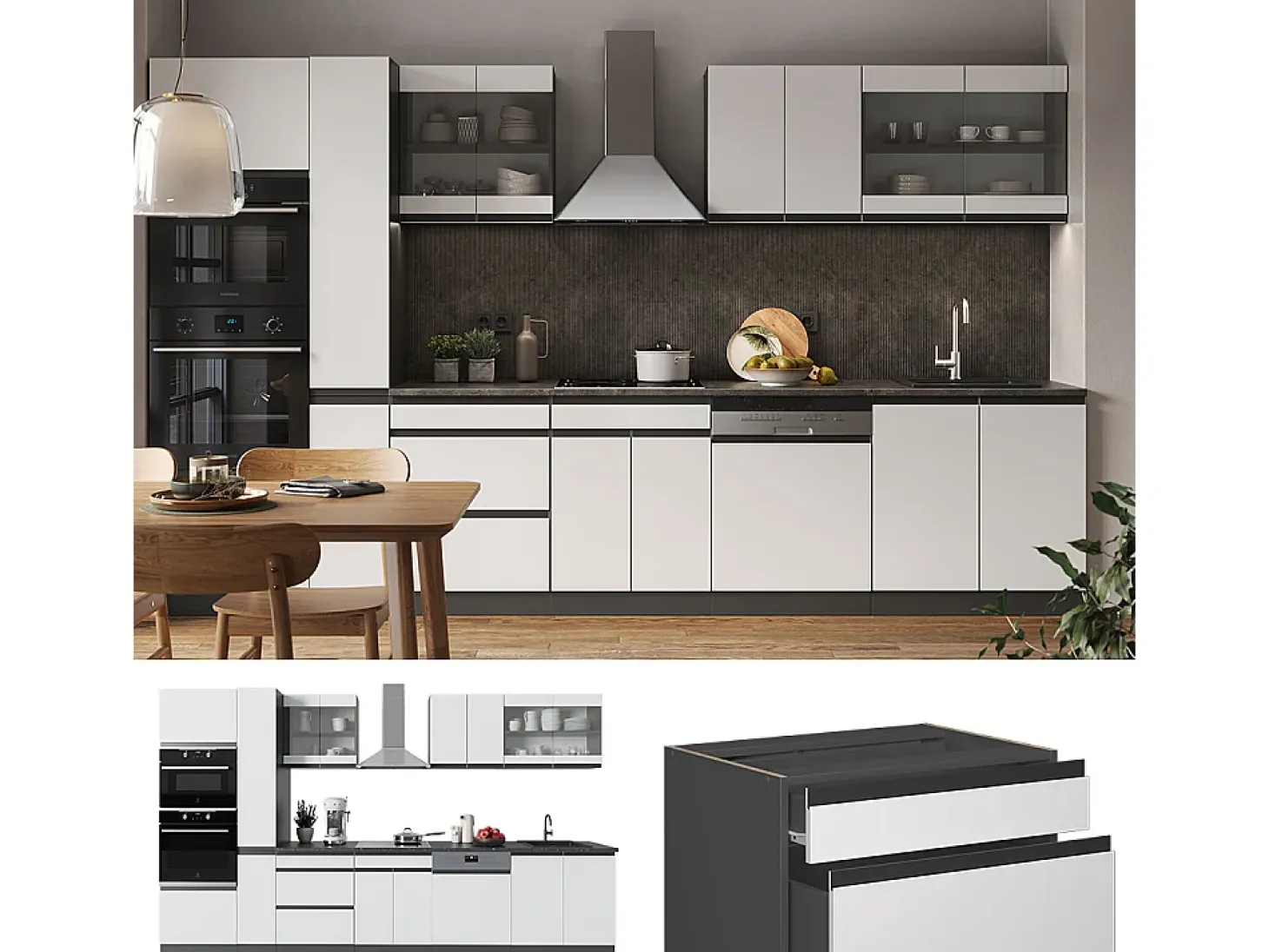 Mueble de cocina blanco/antracita 350x46x81.6 r-line