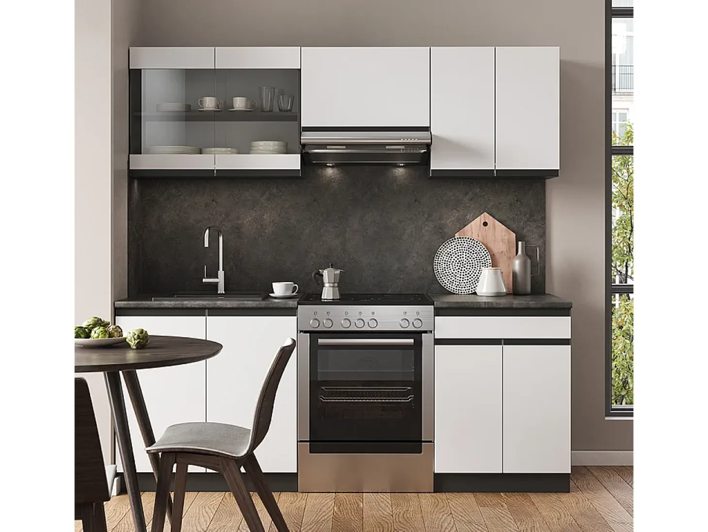 Mueble de cocina blanco/antracita 200x60x81.6 r-line
