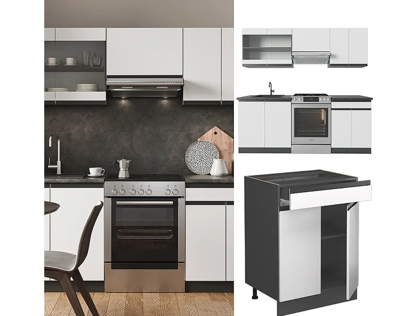 Mueble de cocina blanco/antracita 200x60x81.6 r-line