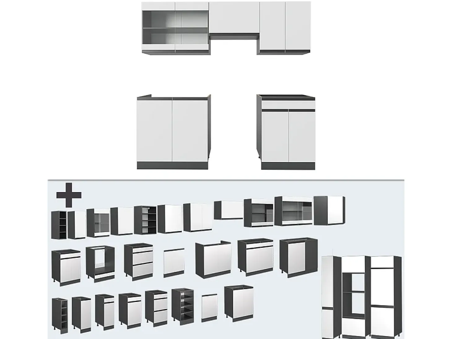 Mueble de cocina blanco/antracita 200x60x81.6 r-line