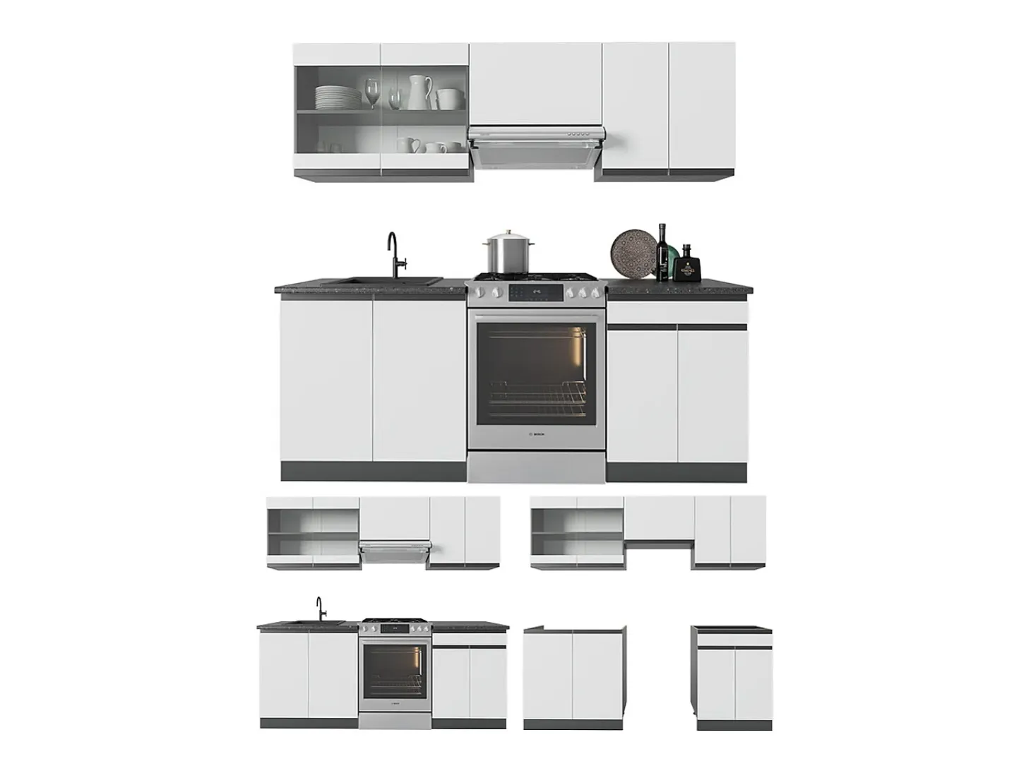 Mueble de cocina blanco/antracita 200x60x81.6 r-line