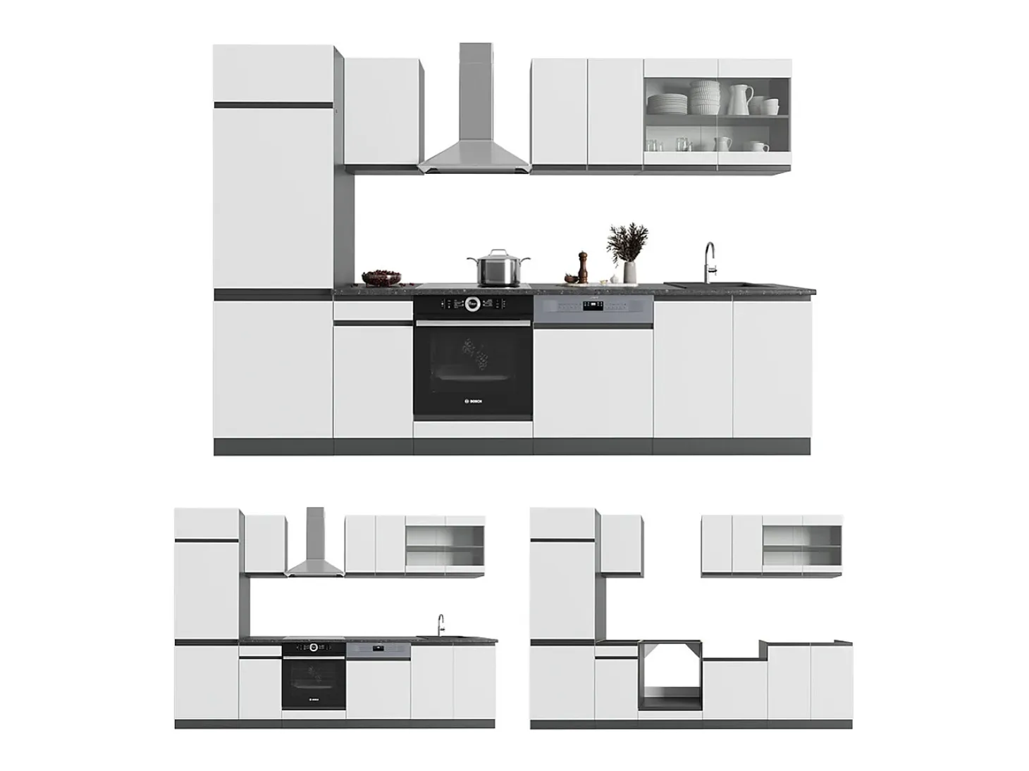 Mueble de cocina blanco/antracita 300x46x81.6 r-line