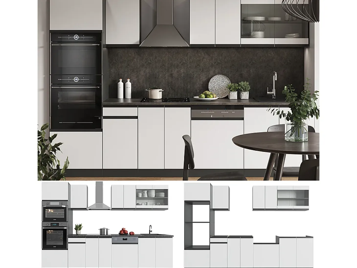 Mueble de cocina blanco/antracita 300x46x81.6 r-line