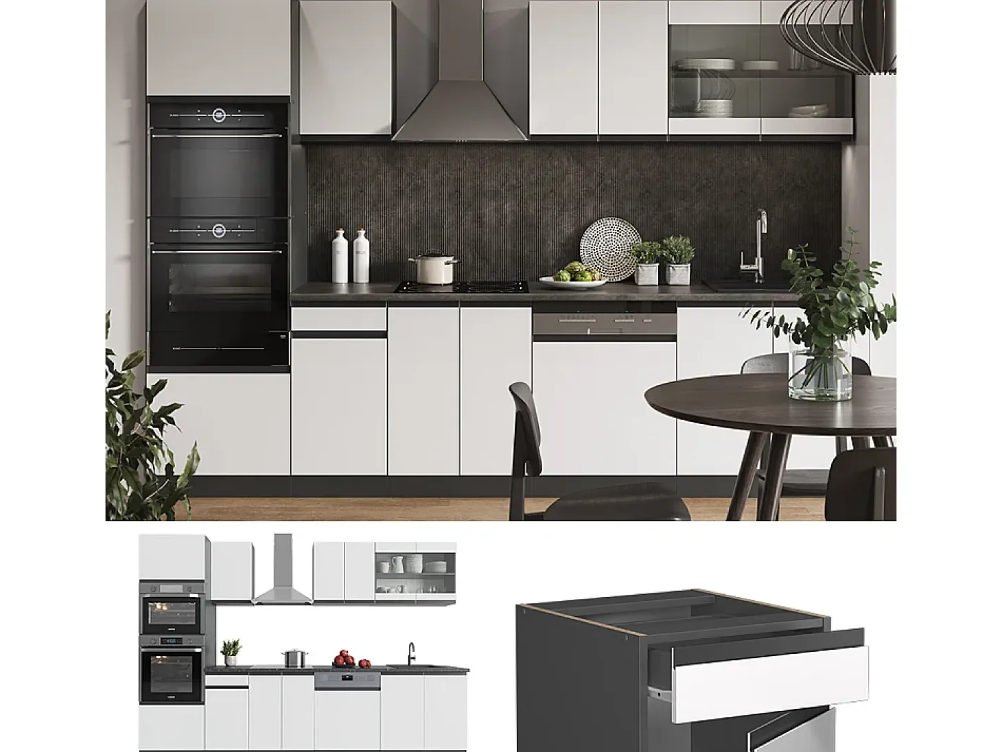 Mueble de cocina blanco/antracita 300x46x81.6 r-line